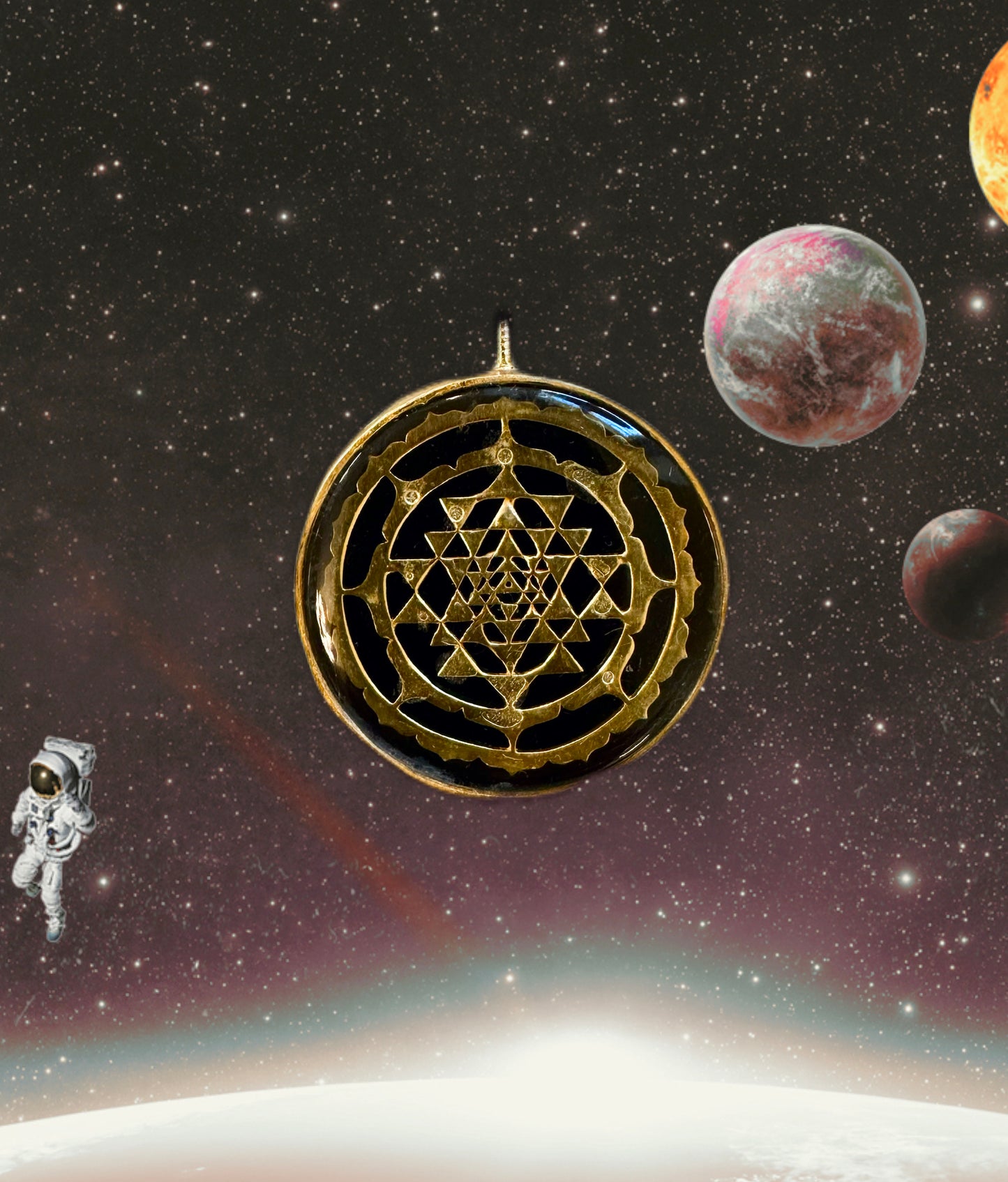 MERKABAH Shri Yantra Black Obsidian pendant