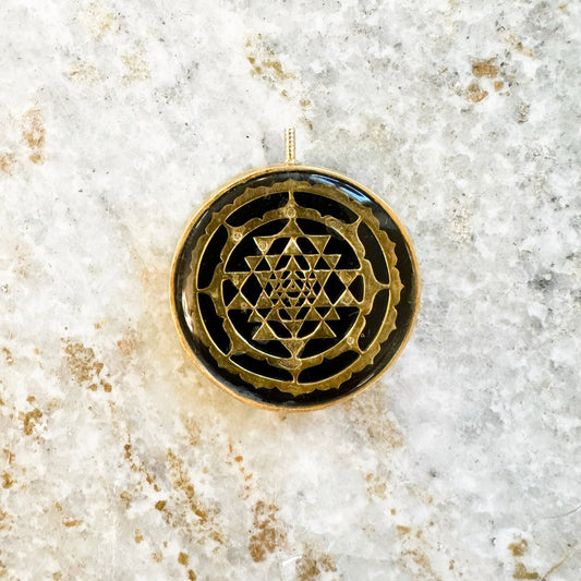 MERKABAH Shri Yantra Black Obsidian pendant